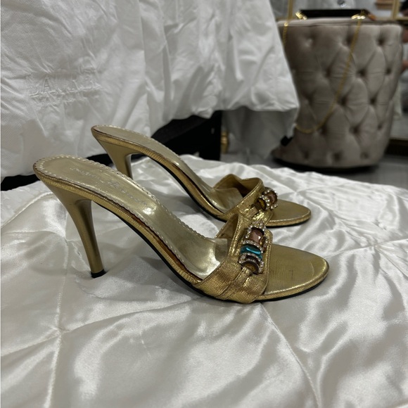 Gold gem shoes bought in Acapulco Mexico. - Picture 1 of 3